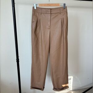 House Of Harlow 1960 Tan Vegan Faux Leather Front Pleats Trouser Pants 6